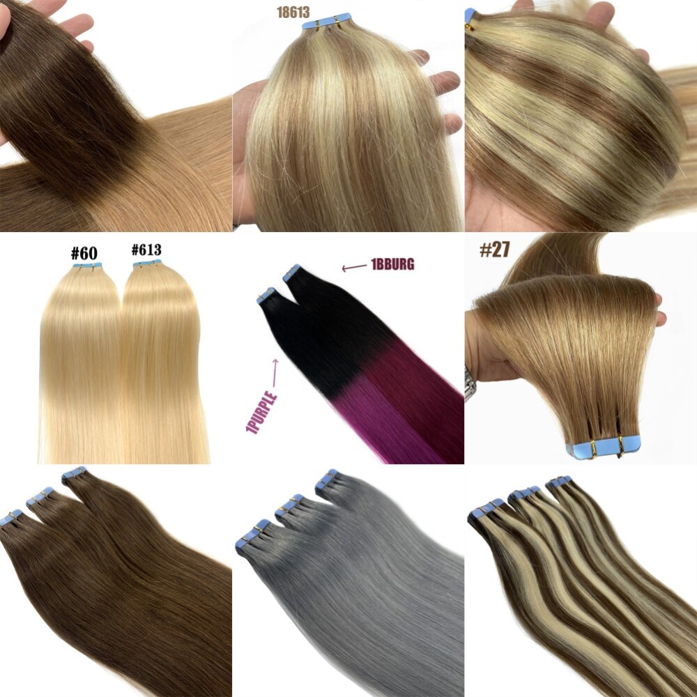Invisible Tape In Real Human Hair Extensions Skin Weft Hairpiece 20pcs 14-26inch