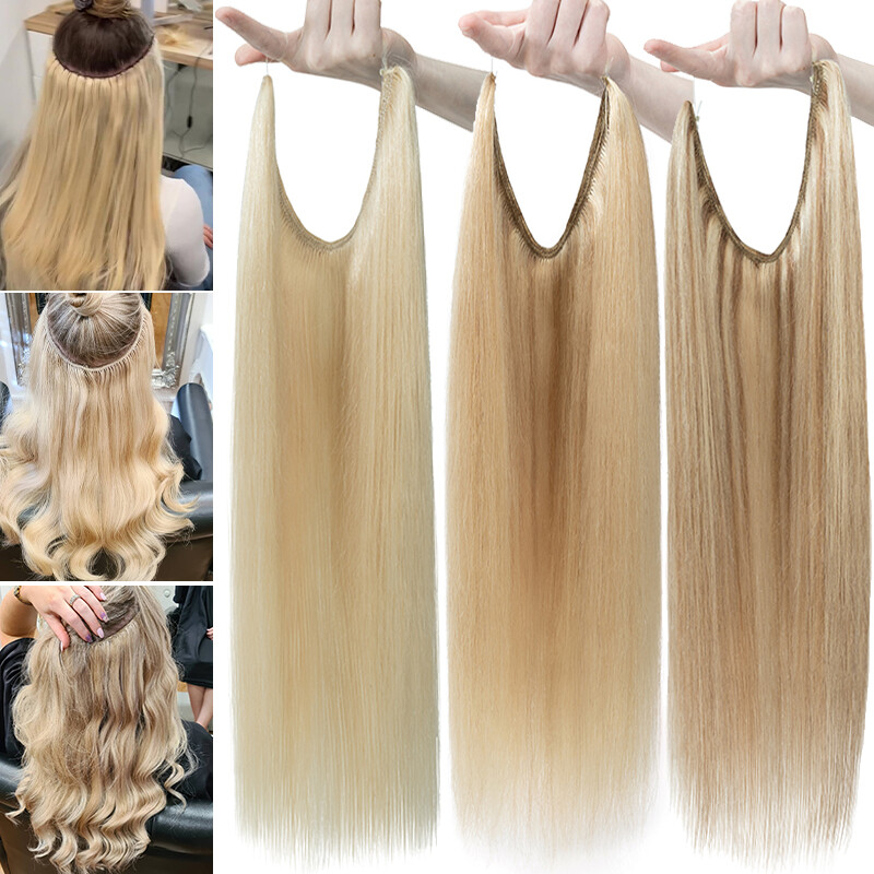 Wire On Clip In 100% Remy Human Hair Hairpiece Headband Extensions Hidden Ring