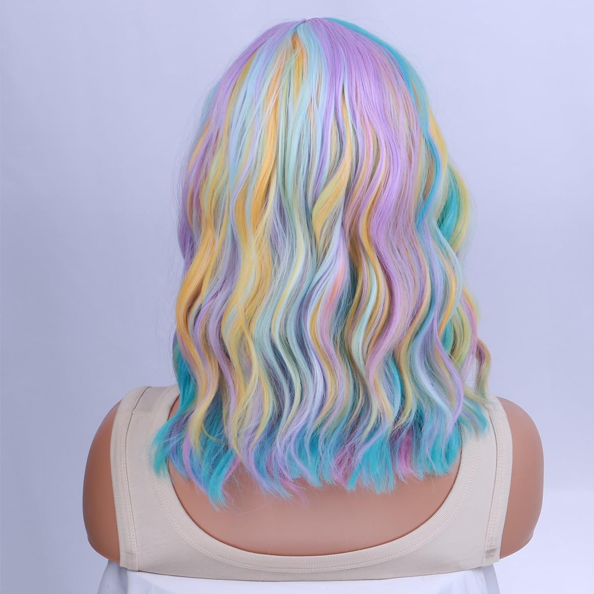 Rainbow Wigs for Women Short Curly Wavy Multi Color Wig for Girls Short Bob W…