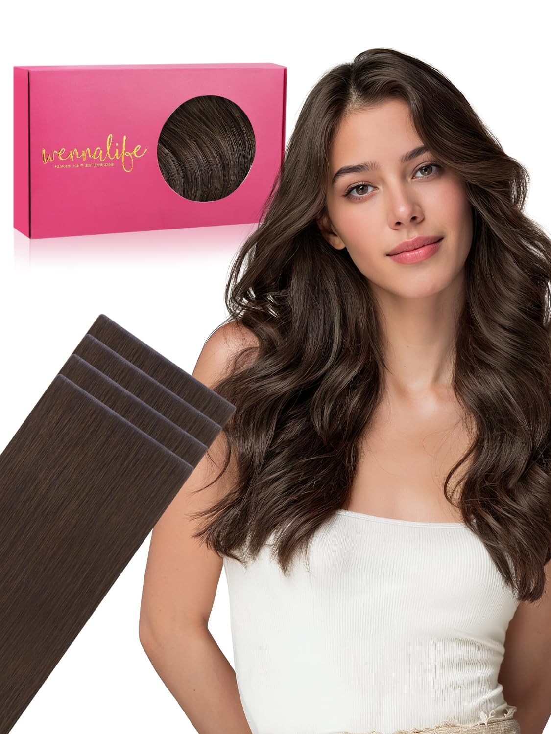Tape in Hair Extensions 20 Inch 20g 4pcs Chocolate Brown 8cm – Invisible Remy