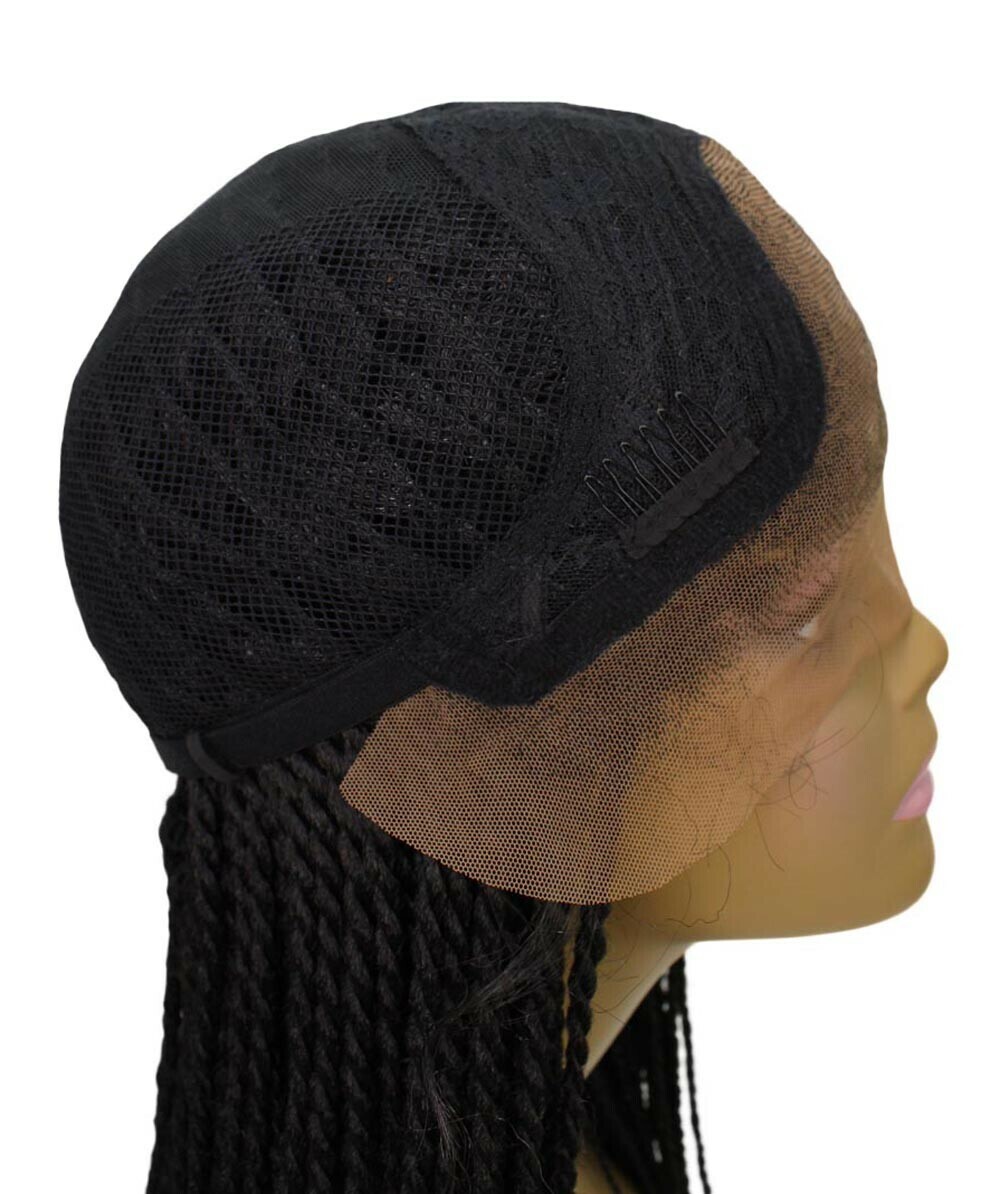 LUXLUXE Nikkita Straight 25″ Long 4X4 Hand-Tied Lace Braided Wig,BLT-0123,Black