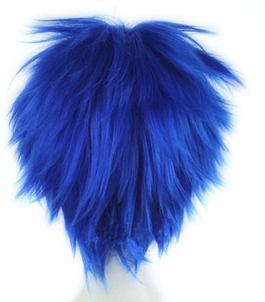 11.8 Inch Dark Blue Short Straight Anime Cosplay Wigs for Men Girls Halloween Pa