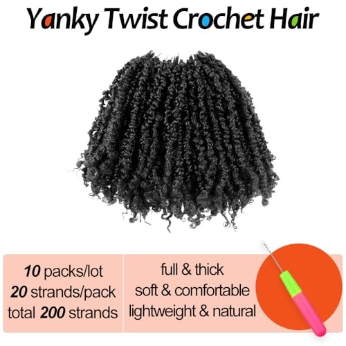 Yanky Twist Crochet Hair 8 Inch 10 Packs Pre-Twisted Natural Black Yankee