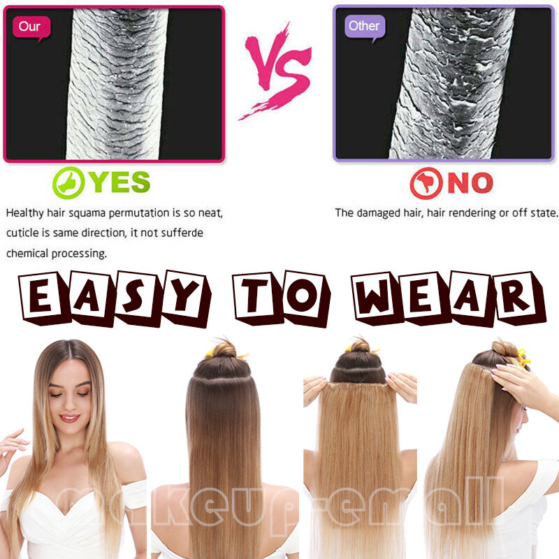 8″-24″ Clip In One Piece Real Remy Human Hair Extensions 3/4 Full Head Wefts USA