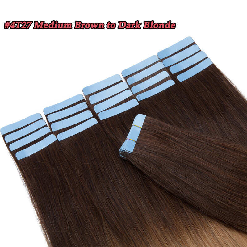 200g Thick Skin Weft Tape In 100% Human Hair Extensions Full Head 12″-24″ Long