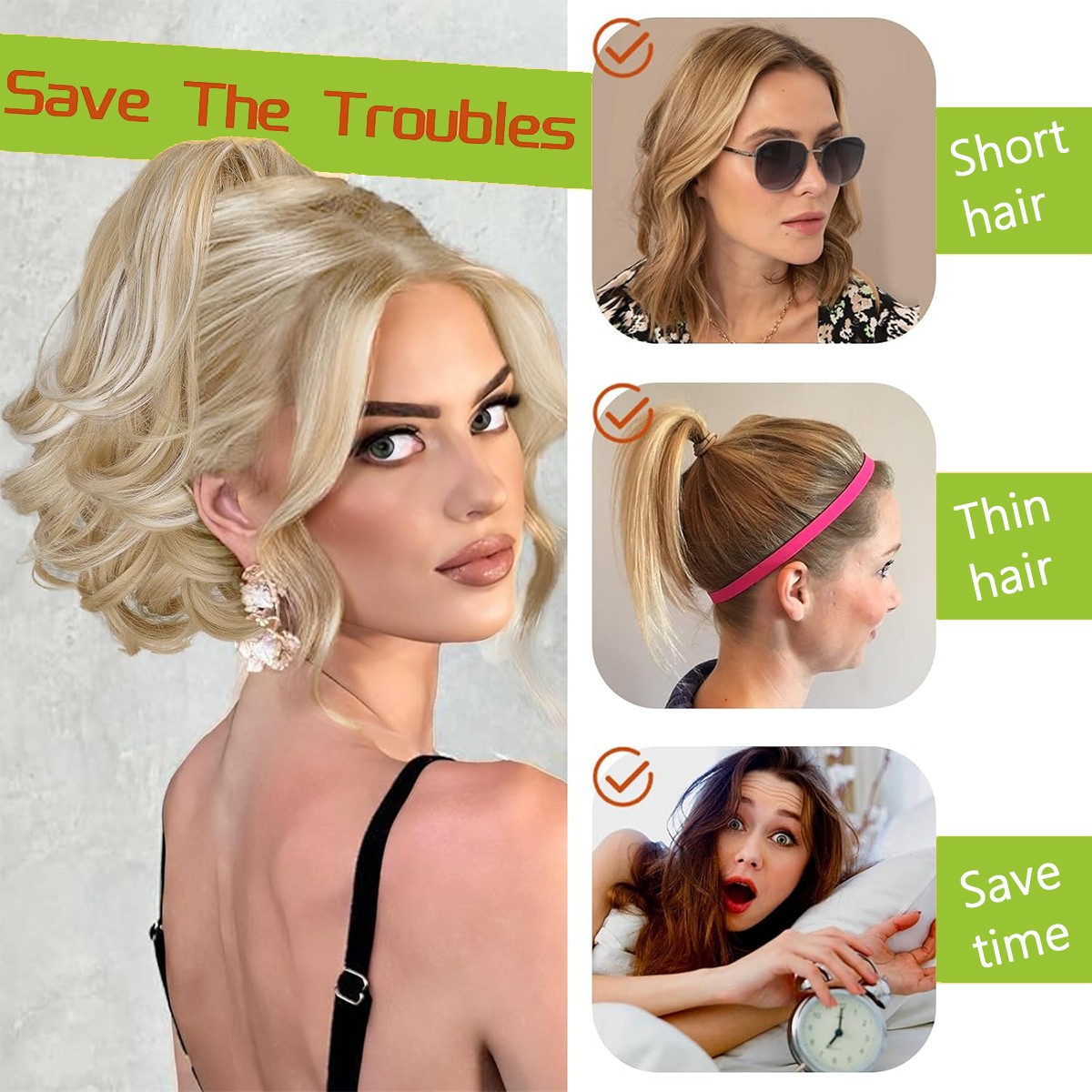 8in Short Ponytail Claw on Clip in Pony Tail Hair One Piece Extensions Messy Bun