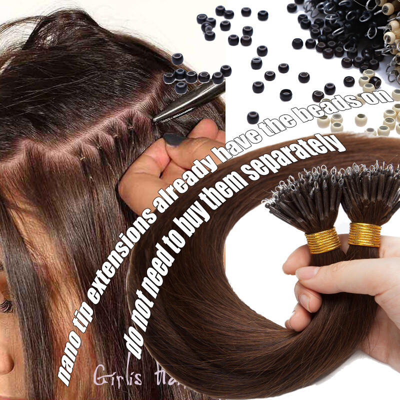 Nano Ring Remy Human Hair Extensions Rings Loop Nano Bead 50 100 Stands Thick 1g