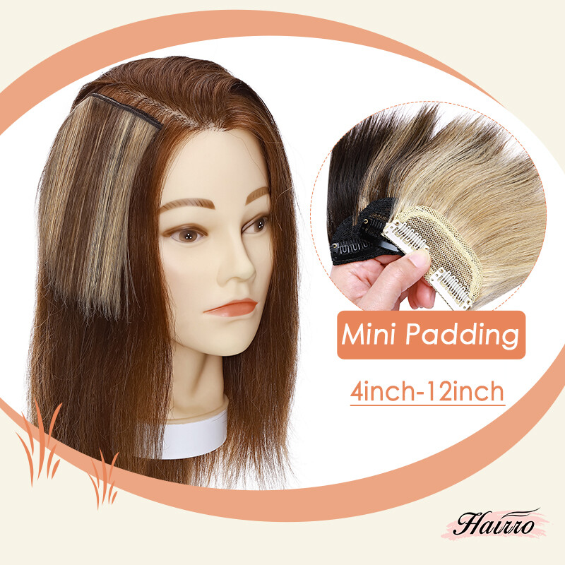 Soft Human Hair Clip In Extensions Thick Mini Padding Hairpiece Patch HAIRRO