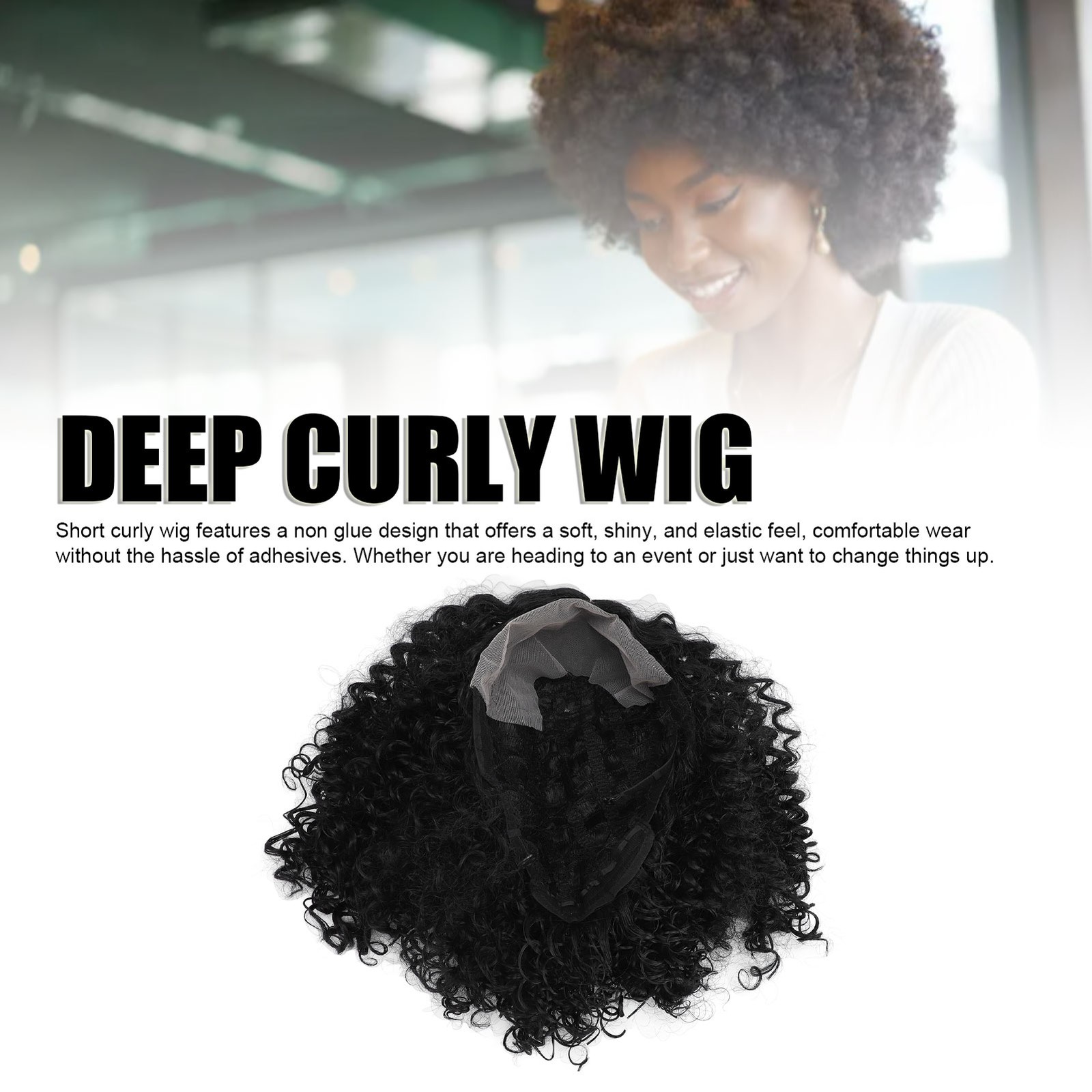 14in Short Curly Deep Wave Wig Middle Part Glueless Adjustable Size Women