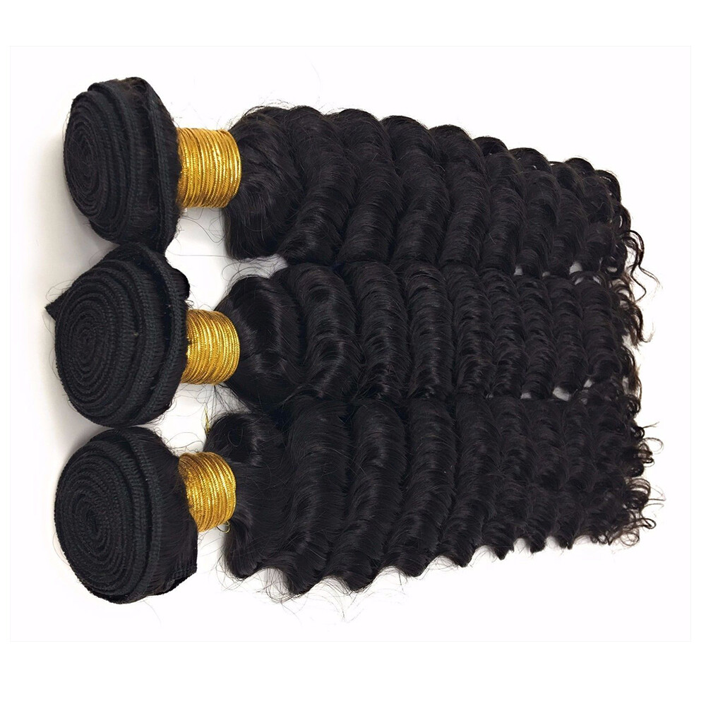 Deep Wave Black Color 1B Brazilian 100 Human Virgin Hair Weave 1 or 3 Bundles