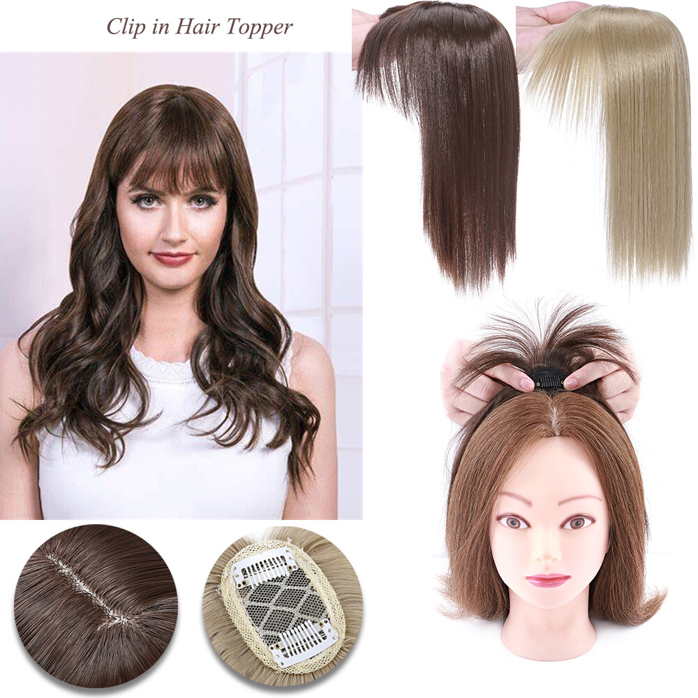 Unisex Real as Human Hair Topper with Bangs Toupee Clip in Hairpiece Top Hair US