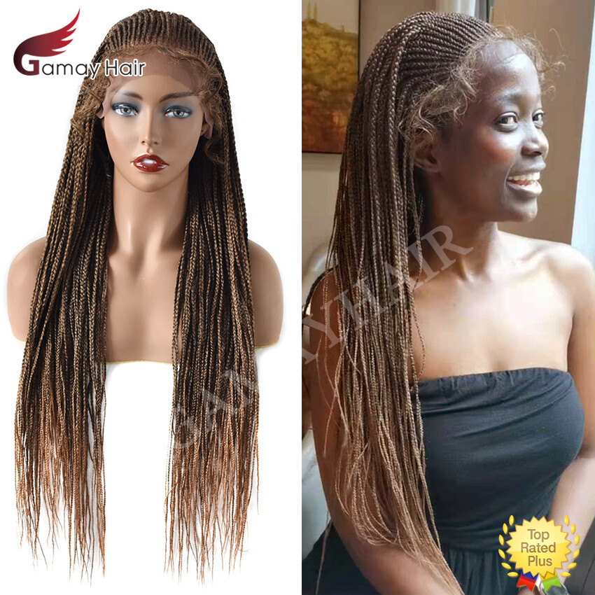 Micro Cornrow Box Twist Braided Lace Front Wig Baby Hair Kanekalon Synthetic US