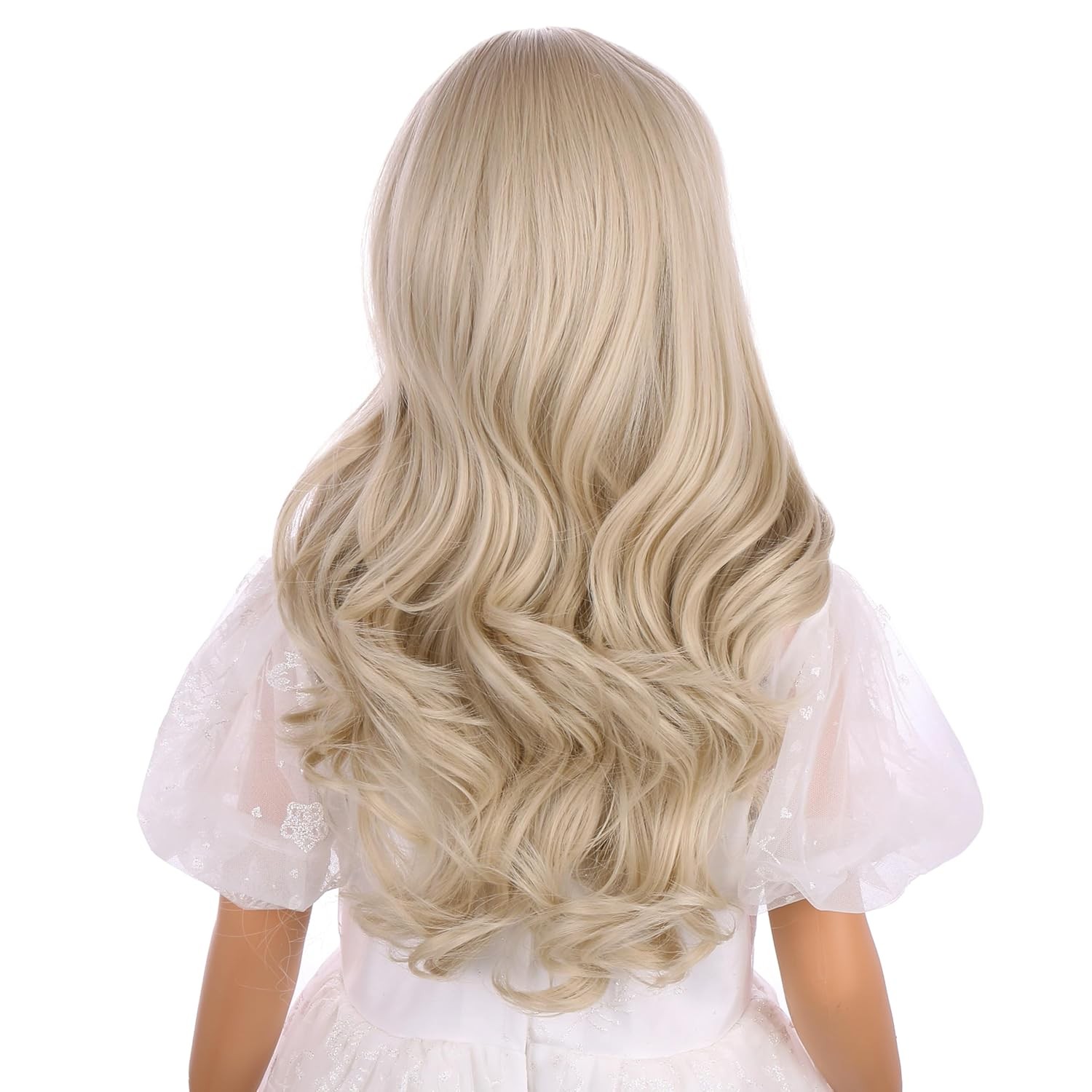 Children Light Blonde Wig Long Blonde Wig with Bangs for Girls Kids Wavy Curly W