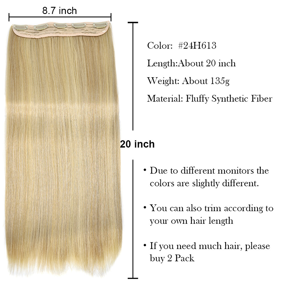 Clip in Hair Extensions 20″ Long Thick Synthetic Blonde Hair Piece Wefts 5 Clips