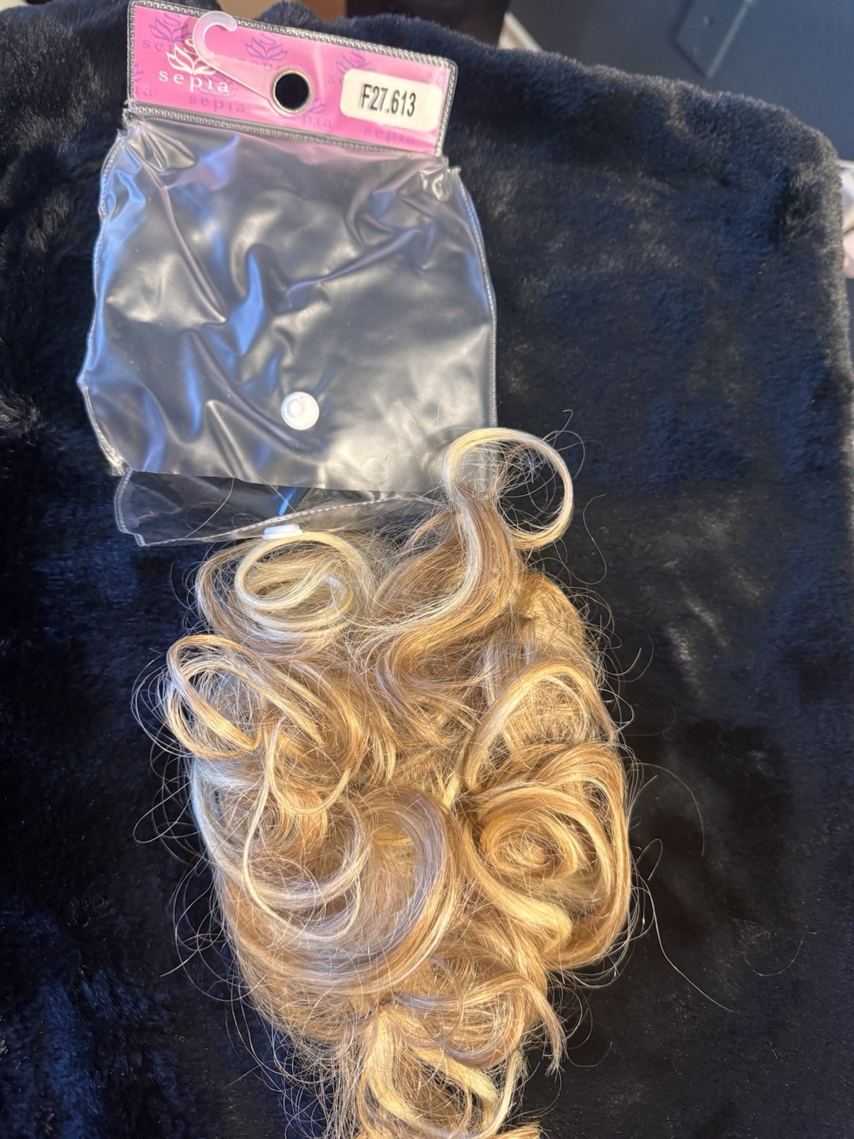 Sepia Human Hair Clip-In Curly Blonde Hairpiece Topper 7in F27613