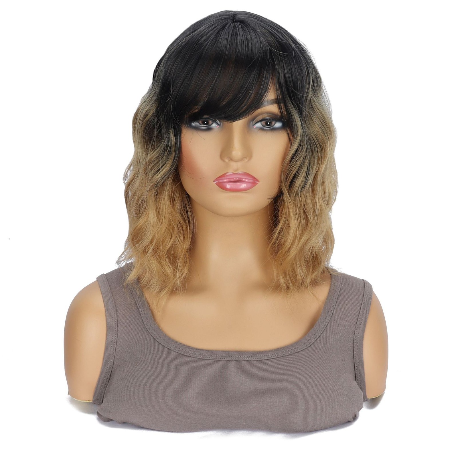 Brown Colored Short Curly Wig Rose Net Heat Resistant Synthetic Wig for Women