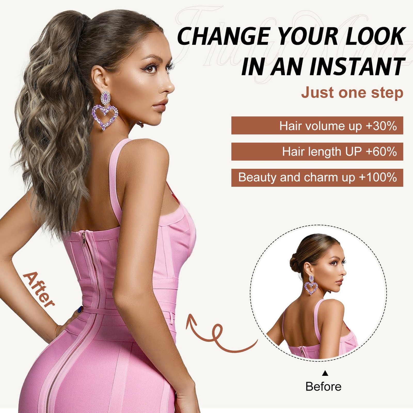 FLUFYMOOZ Ponytail Extension, 18 Inch Claw Clip 18 Inch, Cool Blonde