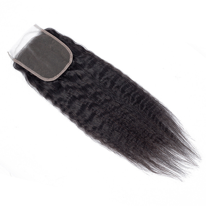 Yaki Brazilian 100% Virgin Human Hair Kinky Straight Lace Closure 4X4 Free Part