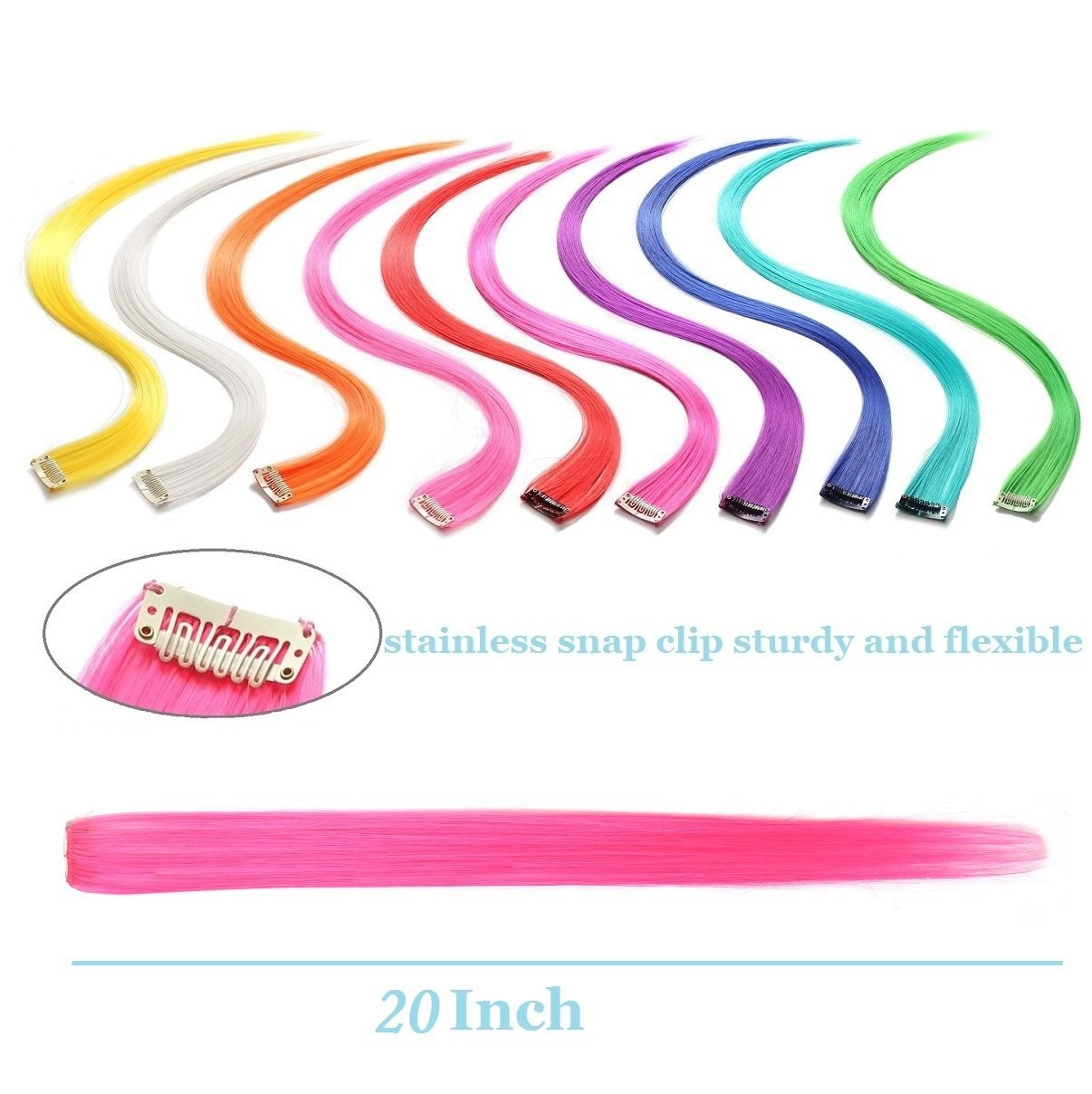 10Pcs/set Multi-Colors Straight Highlight Clip in Hair Extensions 20 Inch Col…