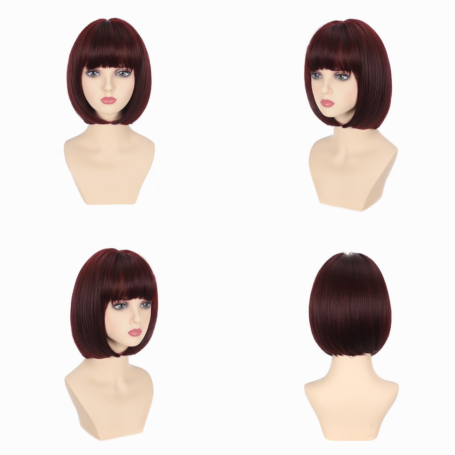 12 Inch Bob Wig with Inward Bangs for Women Multi Color Heat Resistant