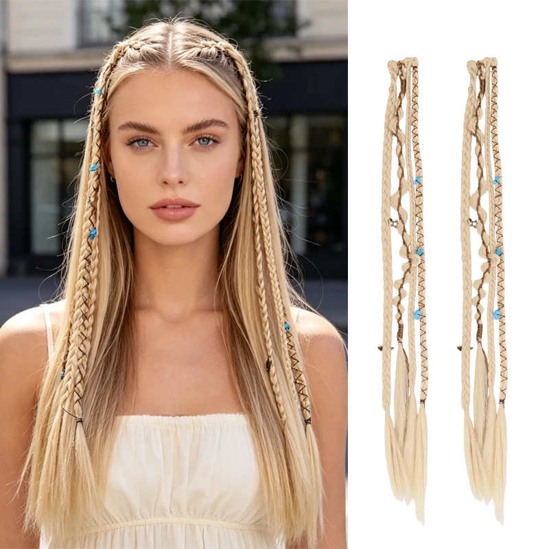 4 Strand Braided Synthetic Hair Extensions with Charming Accessories Easy Attach