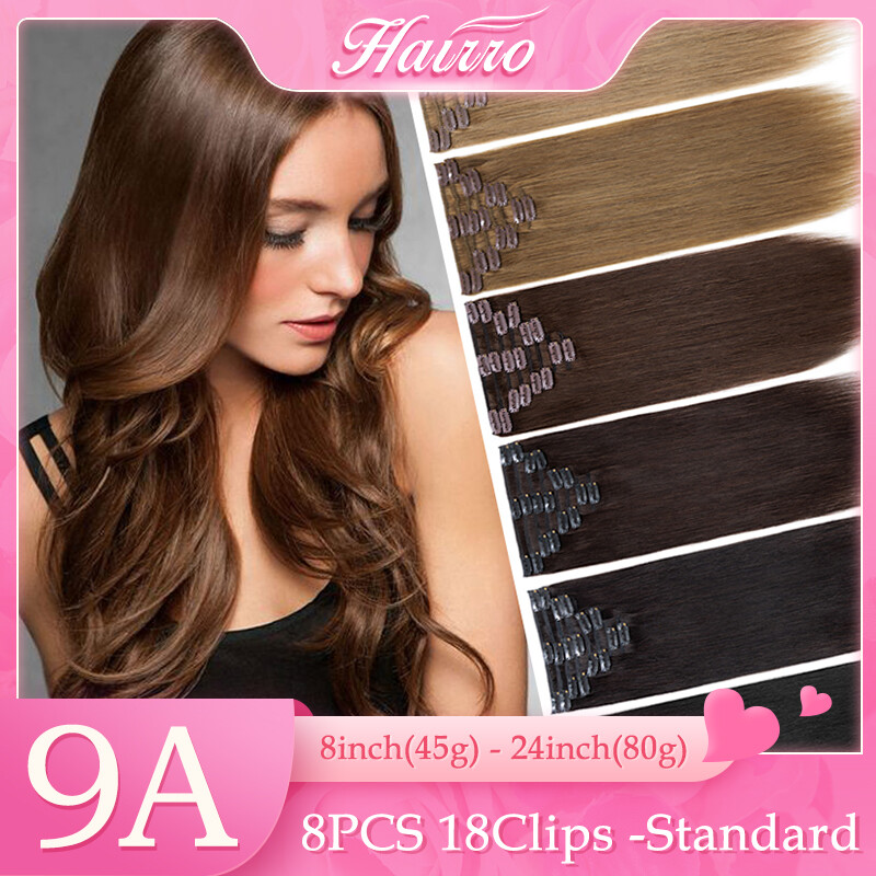 Clip In Human Hair Extensions 8PCS 18Clips 100% Real Remy Hair Medium Long 8-24″