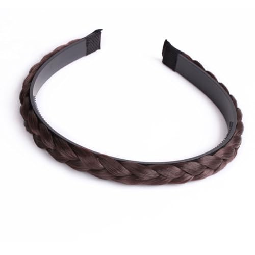 Wide Messy Braided Headband With Teeth Synthetic Hair Plaited 1.5cm dark brown