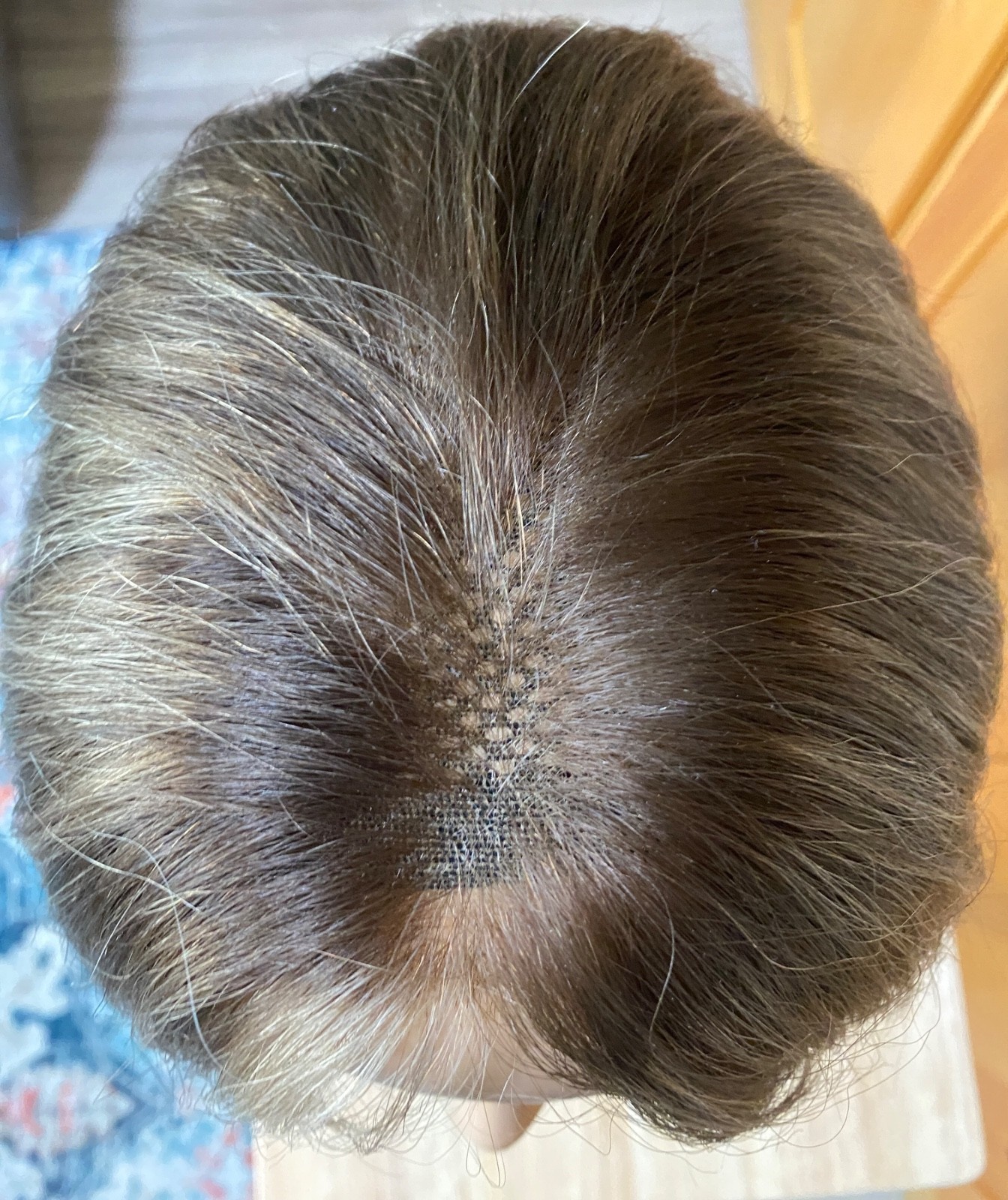 PREOWNED WIGSHE CUSTOM COLOR BROWN BLONDE HUMAN HAIR WIG . SIZE SMALL