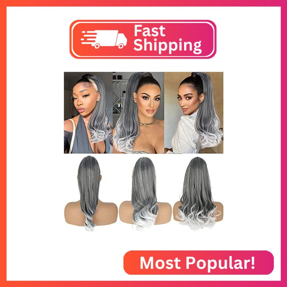 Oseti Grey Drawstring Ponytail Salt and Pepper Pony Tails Hair Extensions for Bl