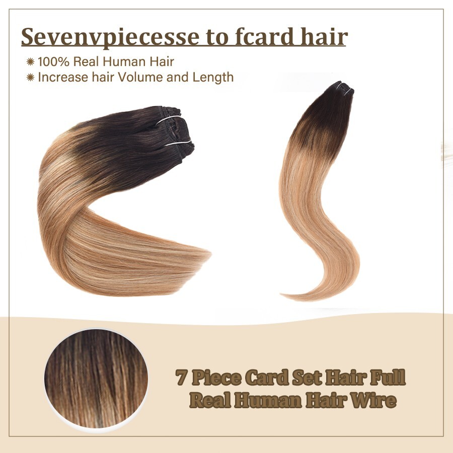 Seven-piece set/pack of cards hair real 100% human hair 12-16 inches real hair