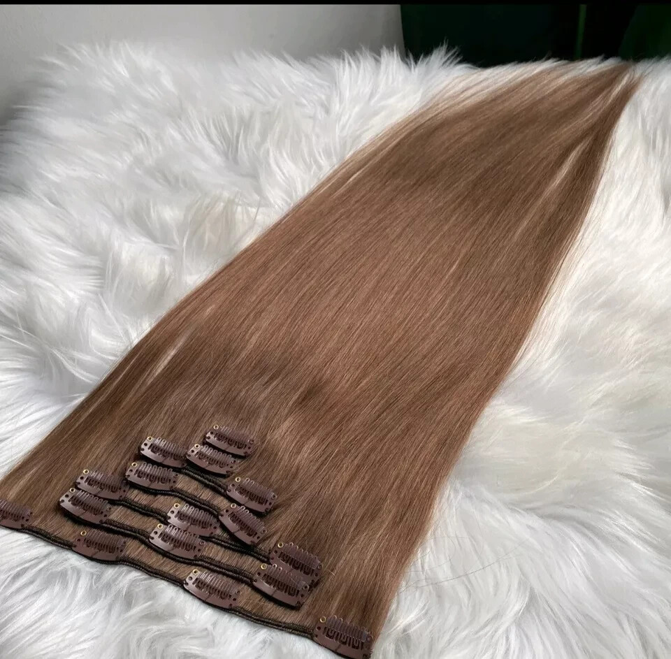 12A 24INCH BRAZILIAN CLIP IN VIRGIN HUMAN HAIR 7PCS ASH BLONDE 8# 120g STRAIGHT