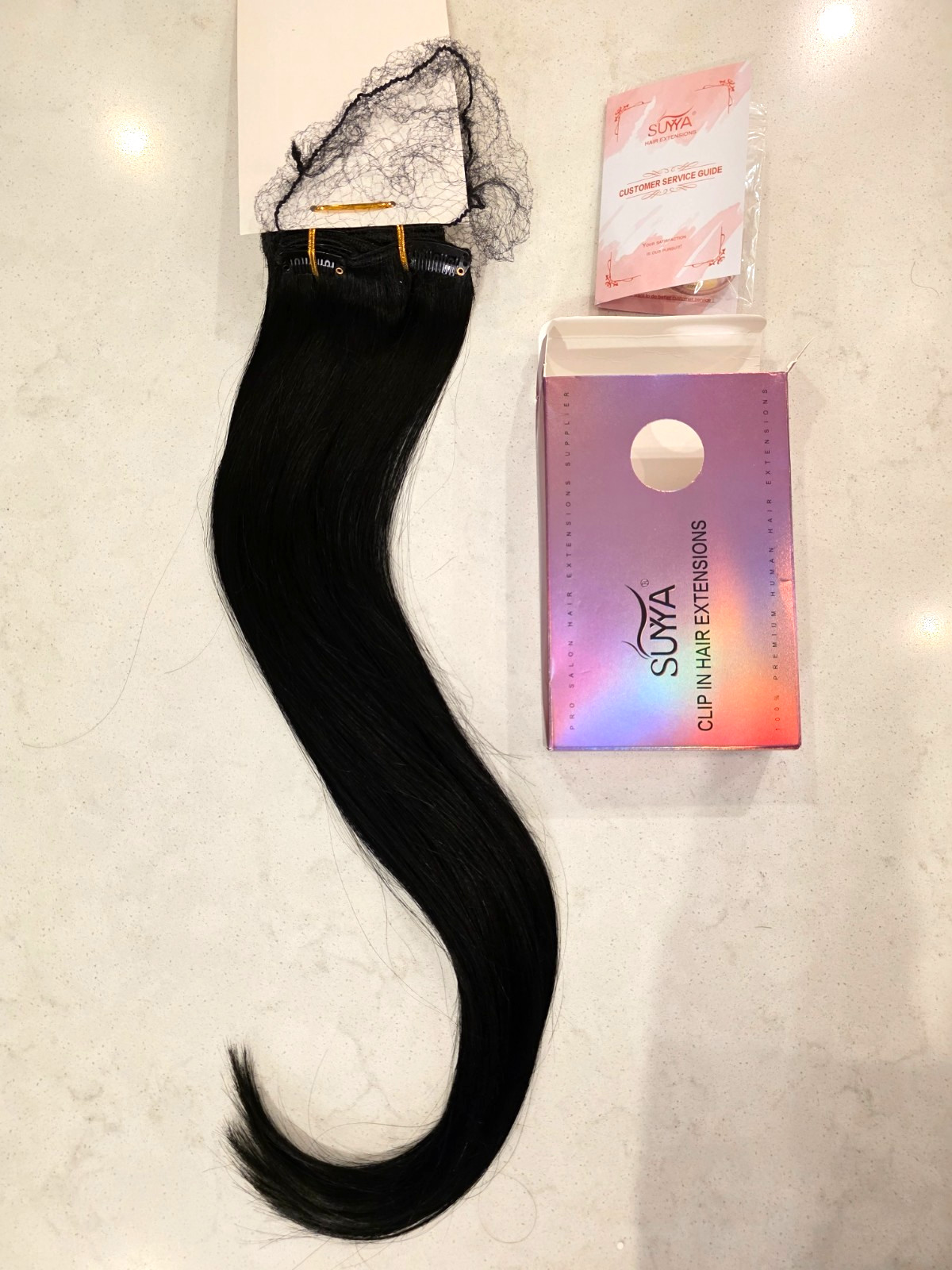 SUYYA Clip in Hair Extensions Real Human Hair 7 Pcs 20 Inch Jet Black 80 Grams