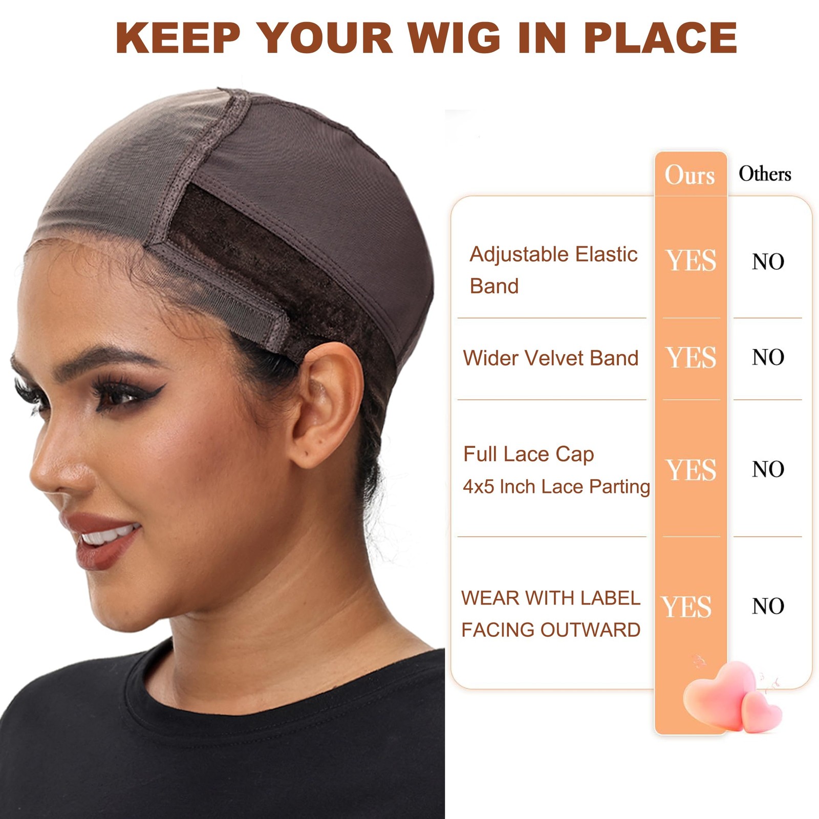 PORSMEER Wig Cap with Grip Band for Keeping Wigs in Place, More Full Brown