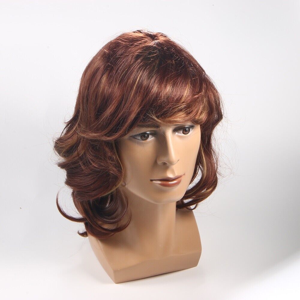 Women Girls Brown Ombre Short Curly Wigs with Bangs Fashion Natural Hair Wig US