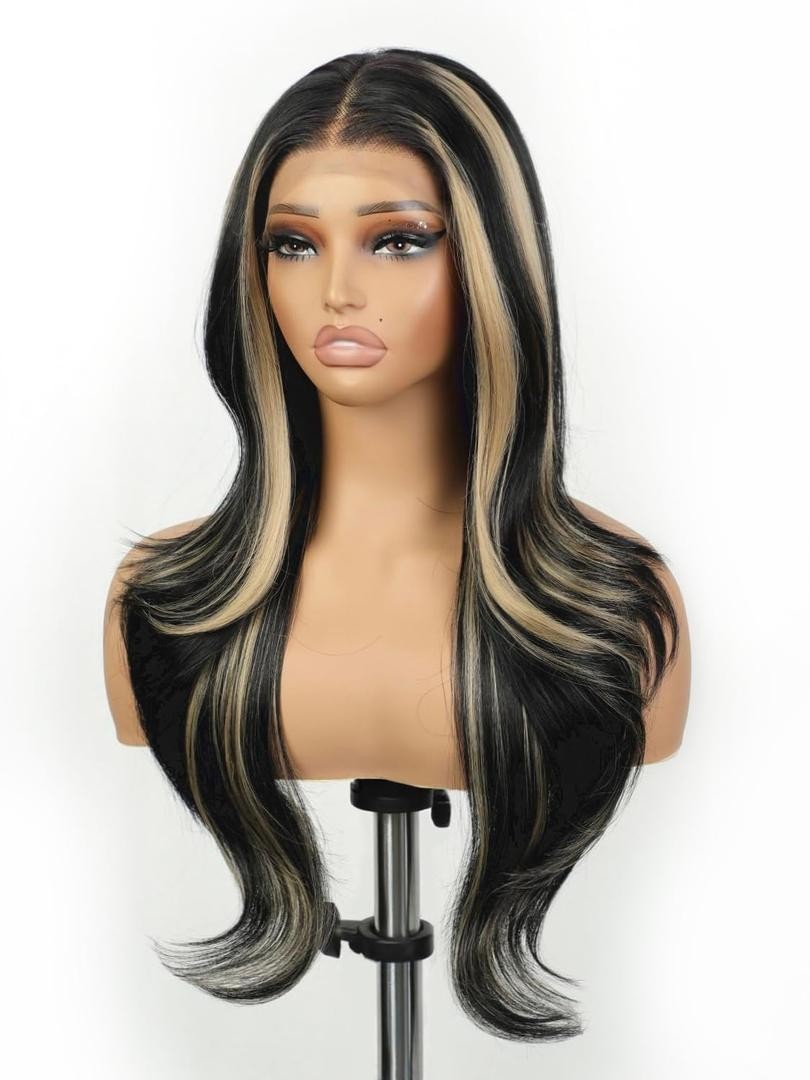 cuiud Skunk Stripe Glueless Lace Front Wig 0129 Synthetic Layered Wave 107
