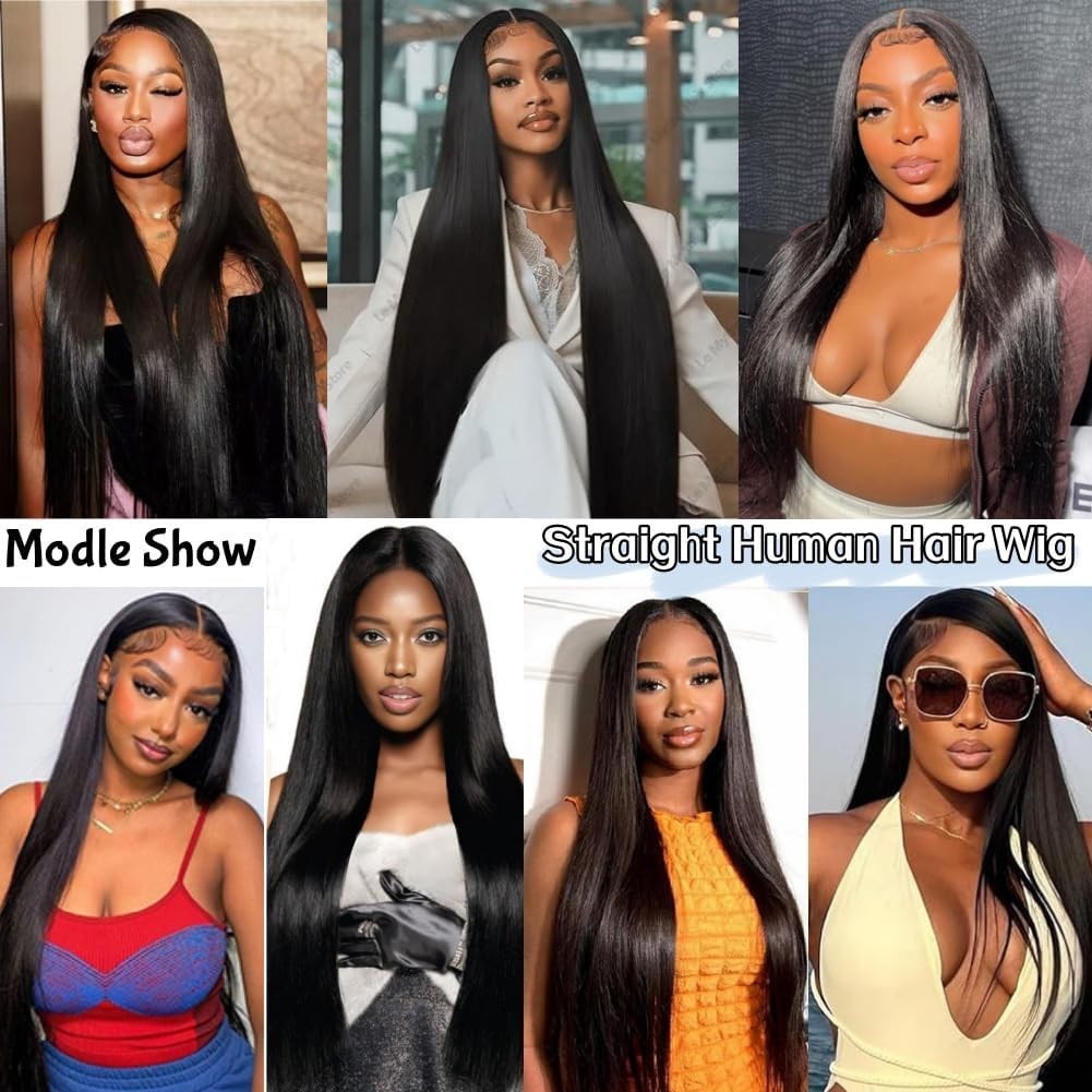 28″ Straight Human Hair Wig 13×6 Frontal Lace Front 200 Density Pre Plucked Natu