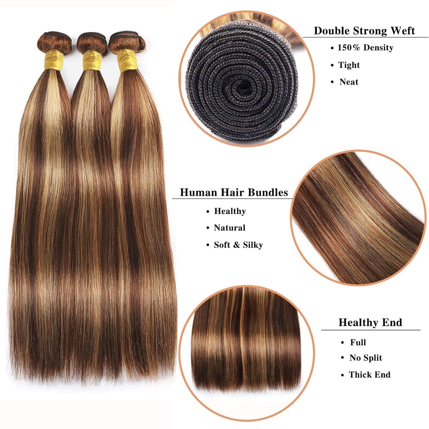 Highlight P4/27 Blonde Human Hair Bundles Straight Human Hair Weave Remy Hair