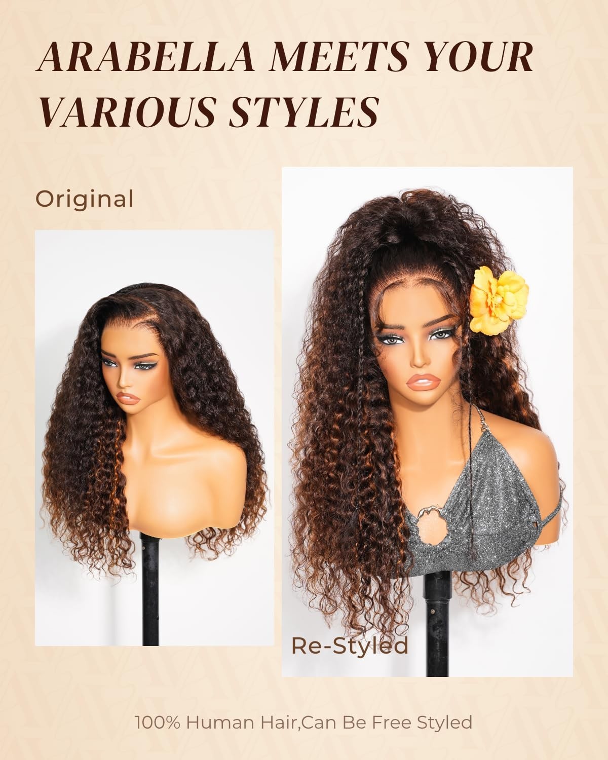 13×6 Ombre Lace Front Wig Human Hair 30 Inch, 210% Density, Water Wave, Glueless
