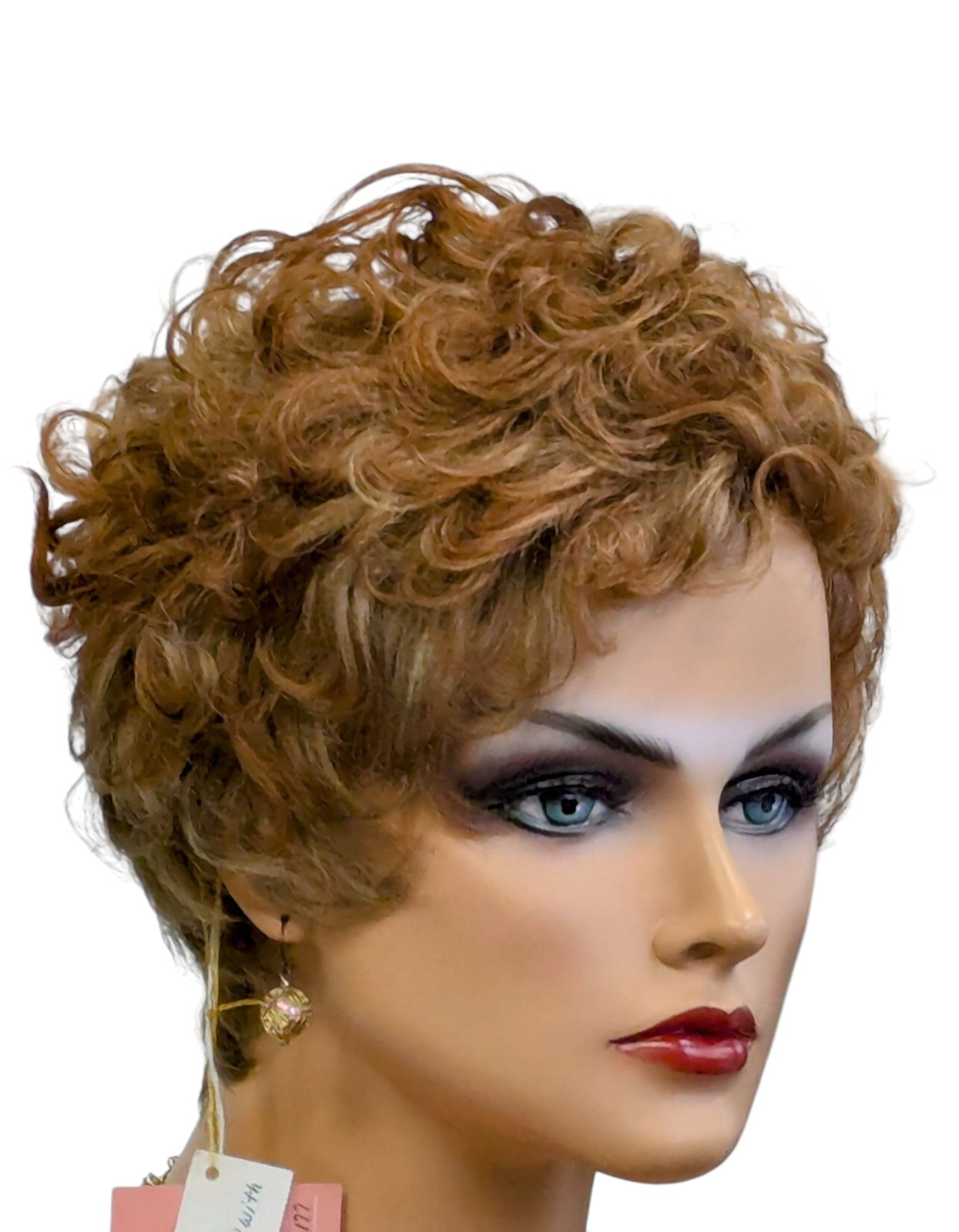 Human Hair Short Pixie Cut With Bangs Light Aurburn Mixed Blonde Wig