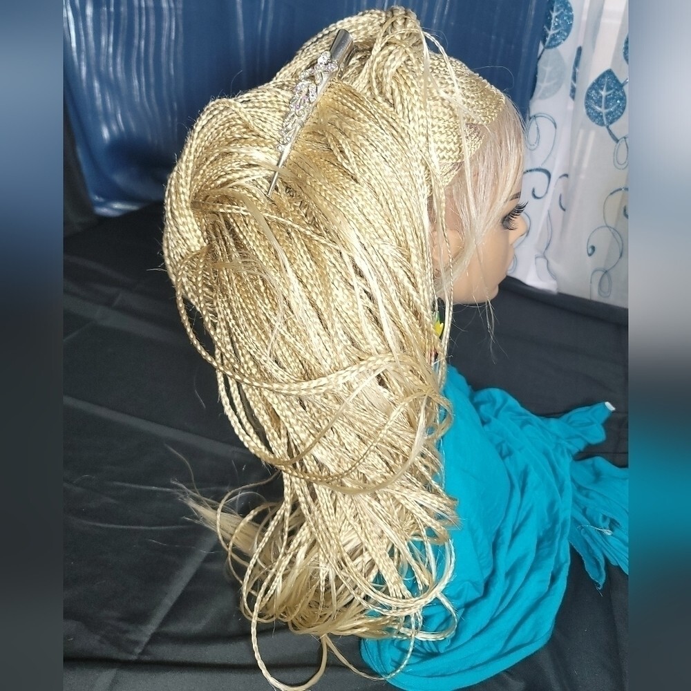Braided Wig Full Lace 32″ Blonde Ombre Micro Braids Glueless Handmade NWT Long
