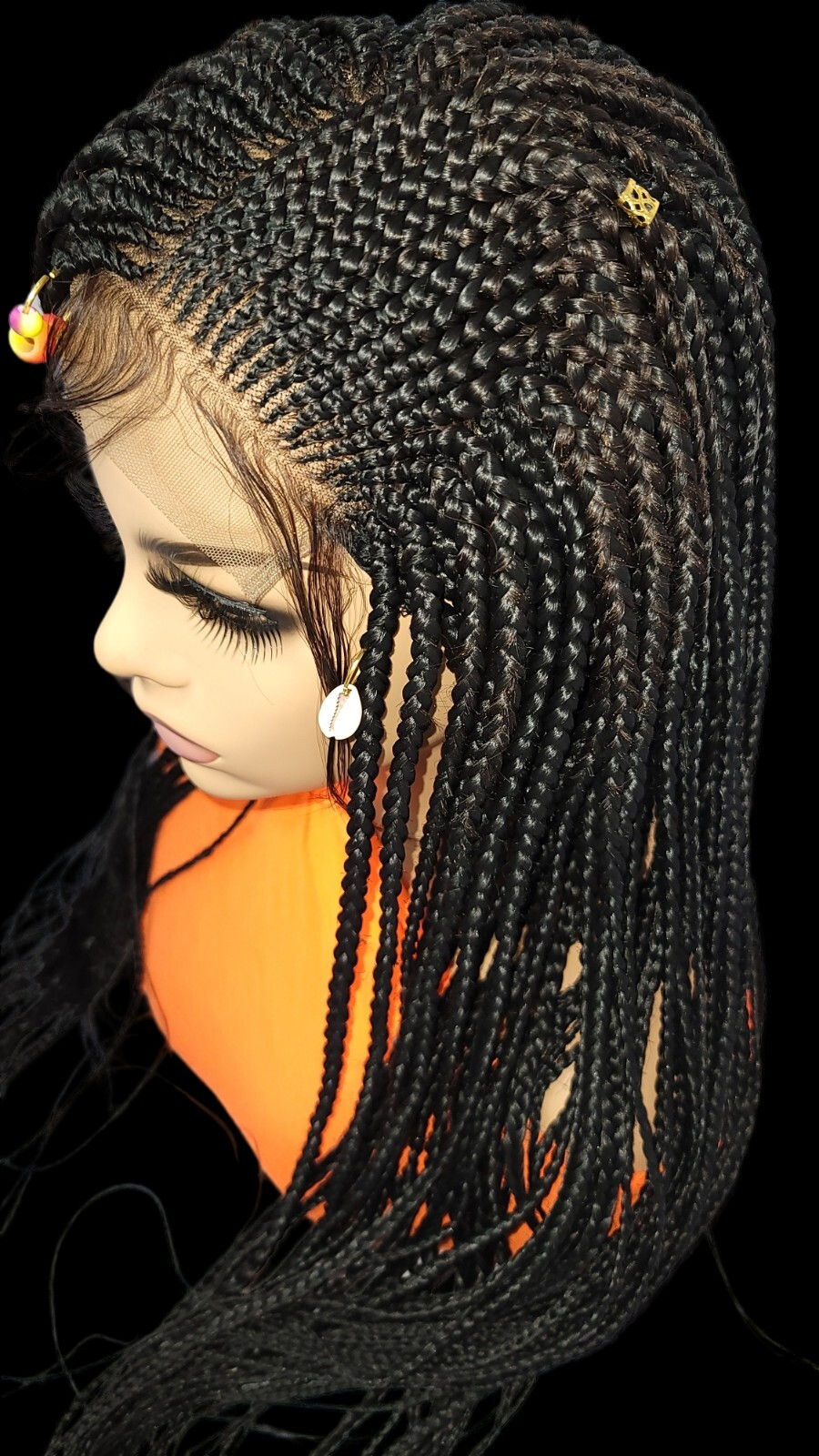 Braided Wig Cornrow Box Braids Jet Black Full Lace Glueless Handmade 24″