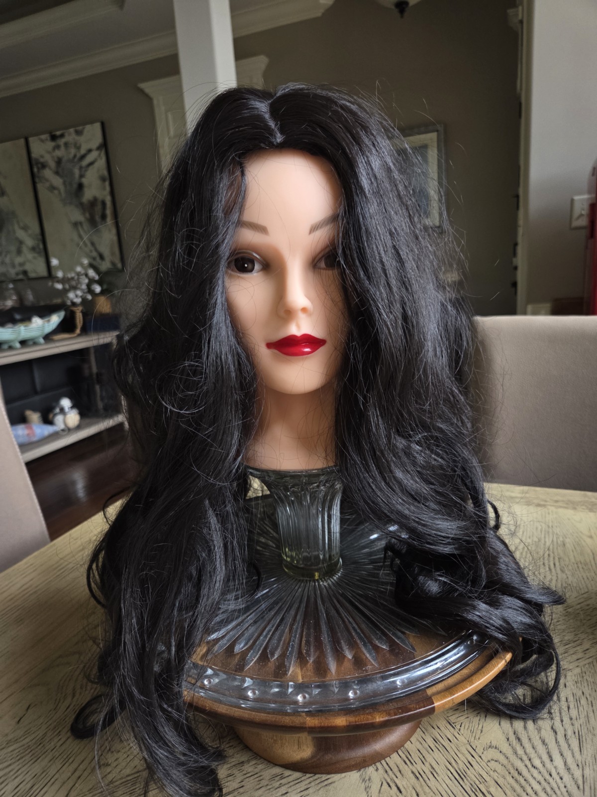 Wig Long Black Tousled Curls Layered Black Adjustable New NWT Curls 28 Inches