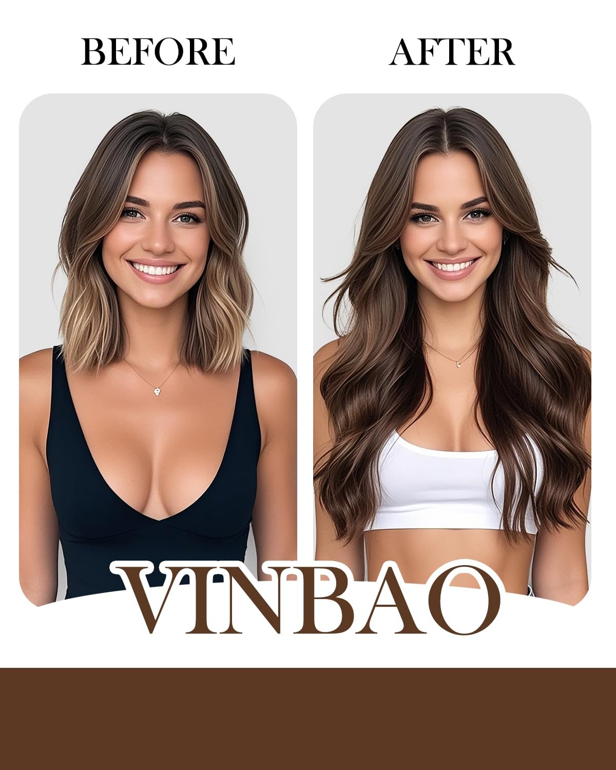 Vinbao U Tip Hair Extensions Human Hair 40G 50S Dark Brown Balayage Caramel