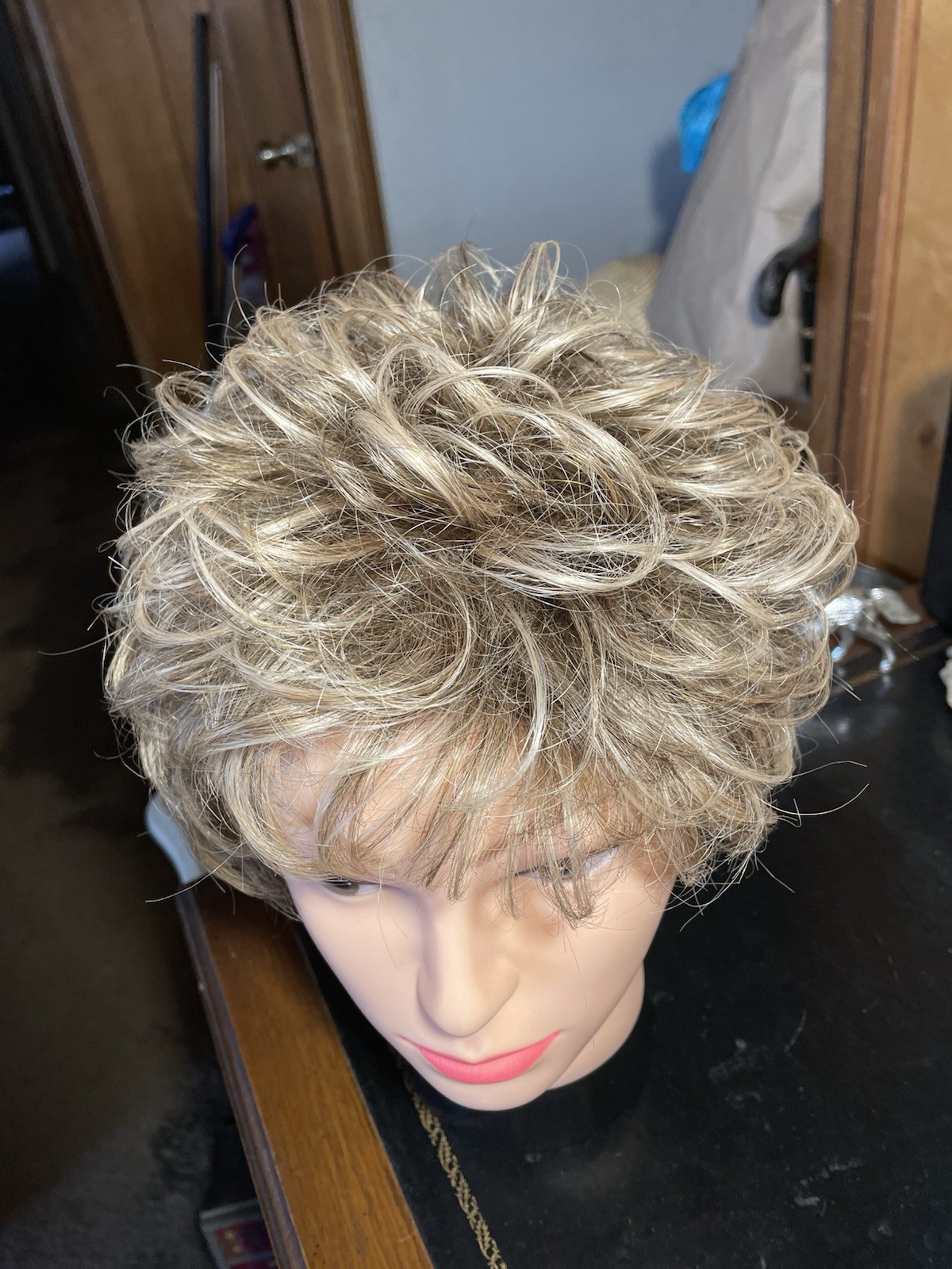 Gabor Short Curly Wig Brown With Blonde/Gray Streaks Elite Flexlite
