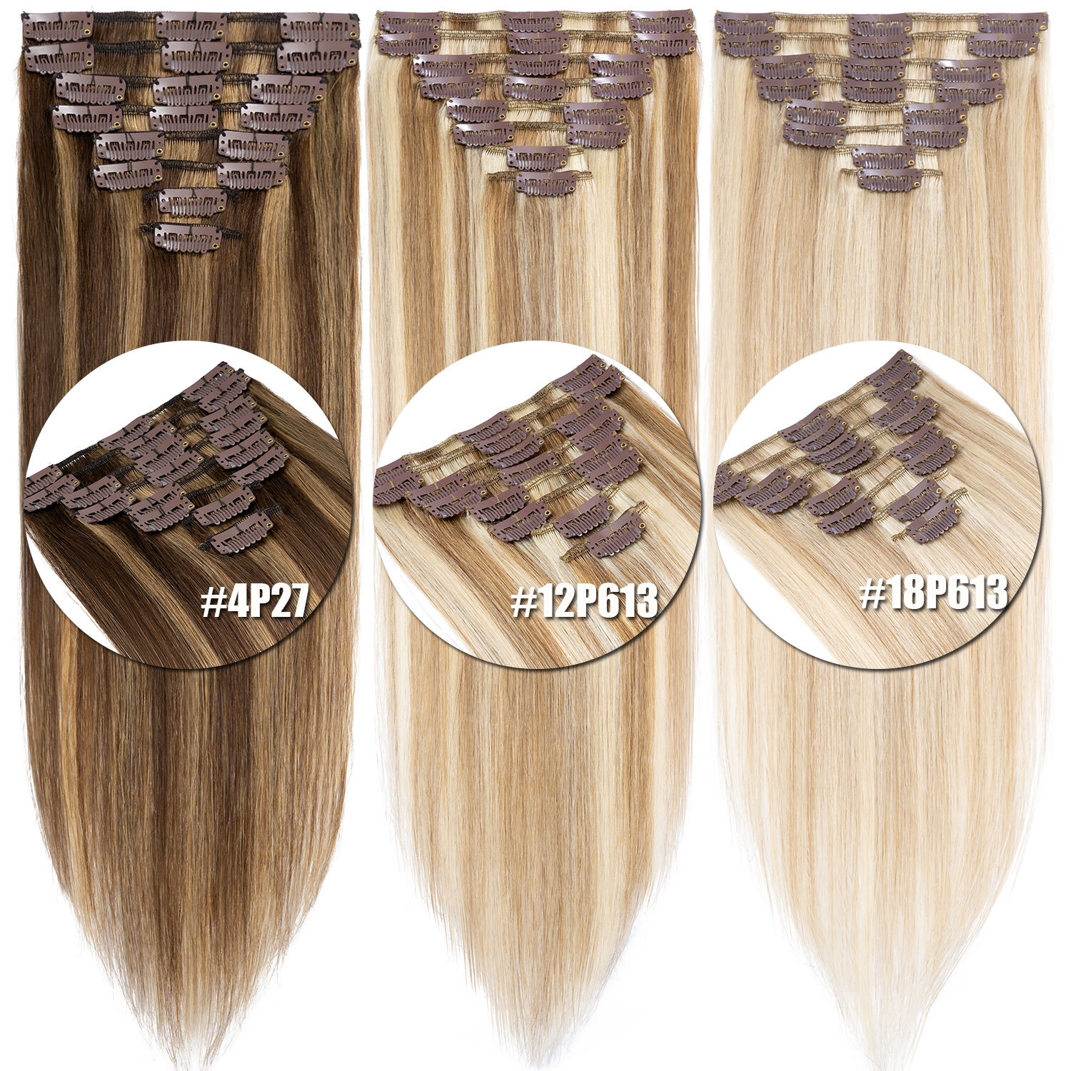 CLEARANCE Clip In 100% Real Remy Human Hair Extensions 8Pieces Full Head Caramel