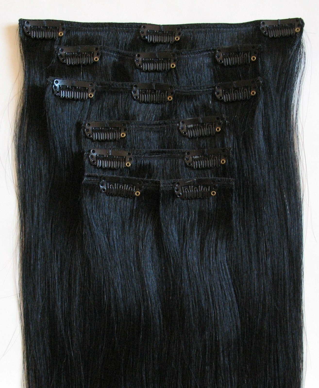 18″ CLIP IN ON REMY HUMAN HAIR EXTENSIONS # 1 Jet Black 80g/7pcs/set