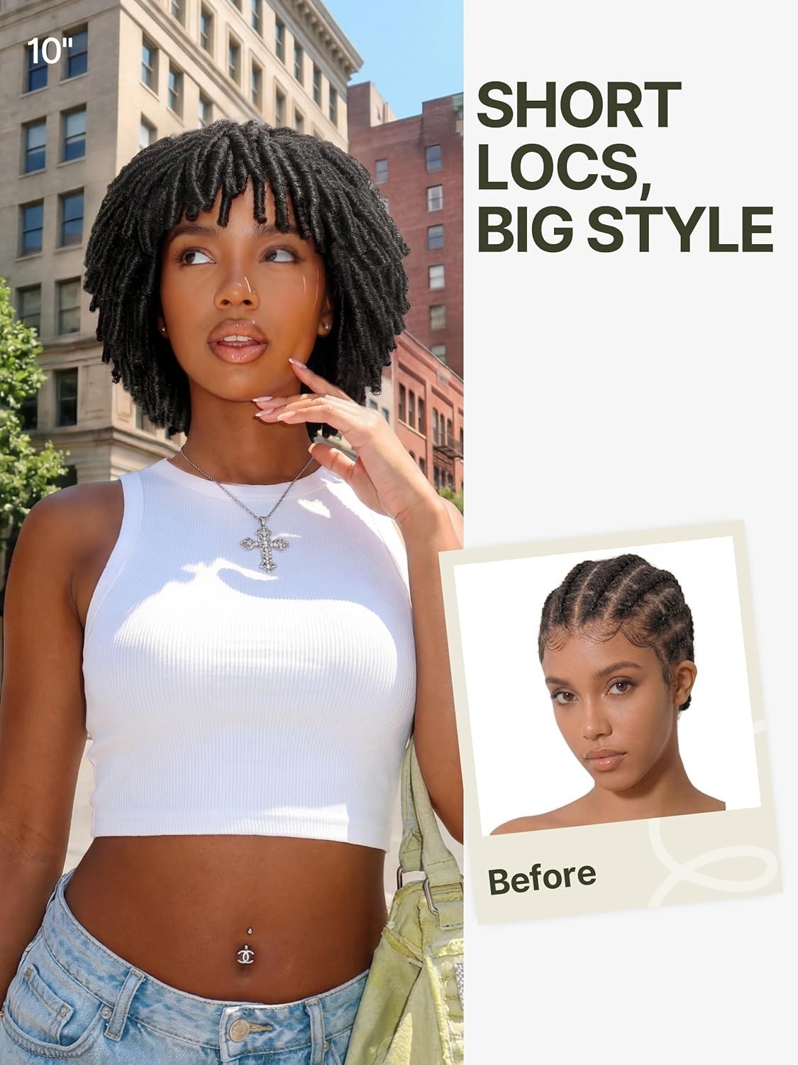 Short Twist Braided Dreadlock Wig Veralux Fiber Glueless 10in Natural Black