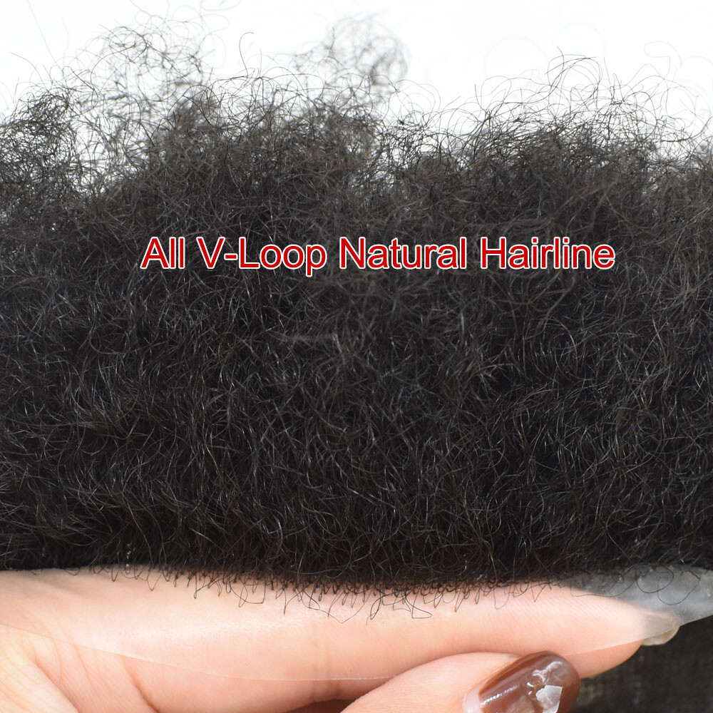 Afro Curl Mens Toupee Thin Skin Pu African American Hair System Replacement