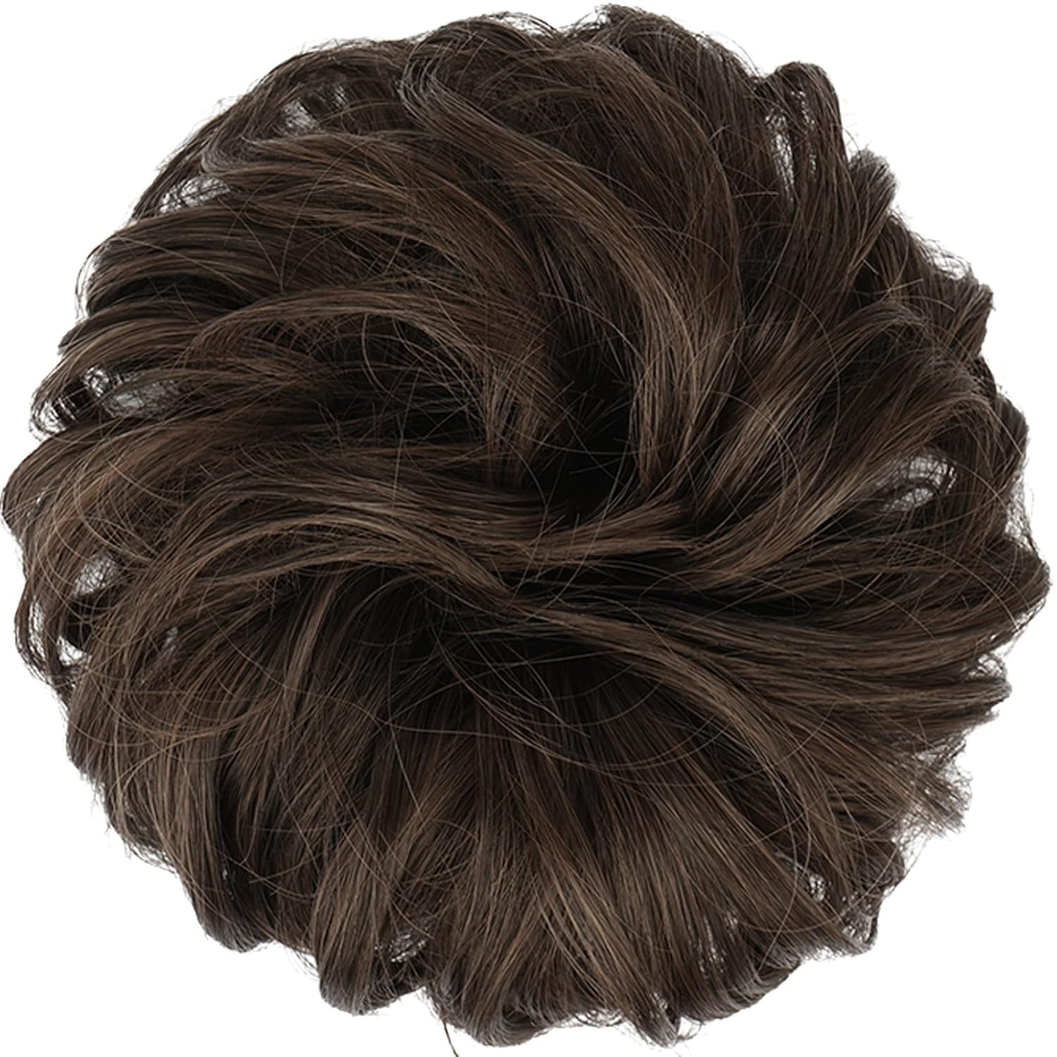 Stylish Wavy Synthetic Bun Hair Piece – Dark Brown & Light Auburn Mixed 1.30 oz