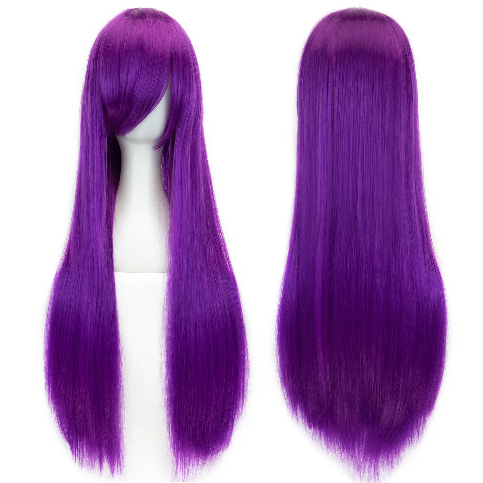Long White Purple Black Straight Synthetic Cosplay Wig Party Hairpiece for Women